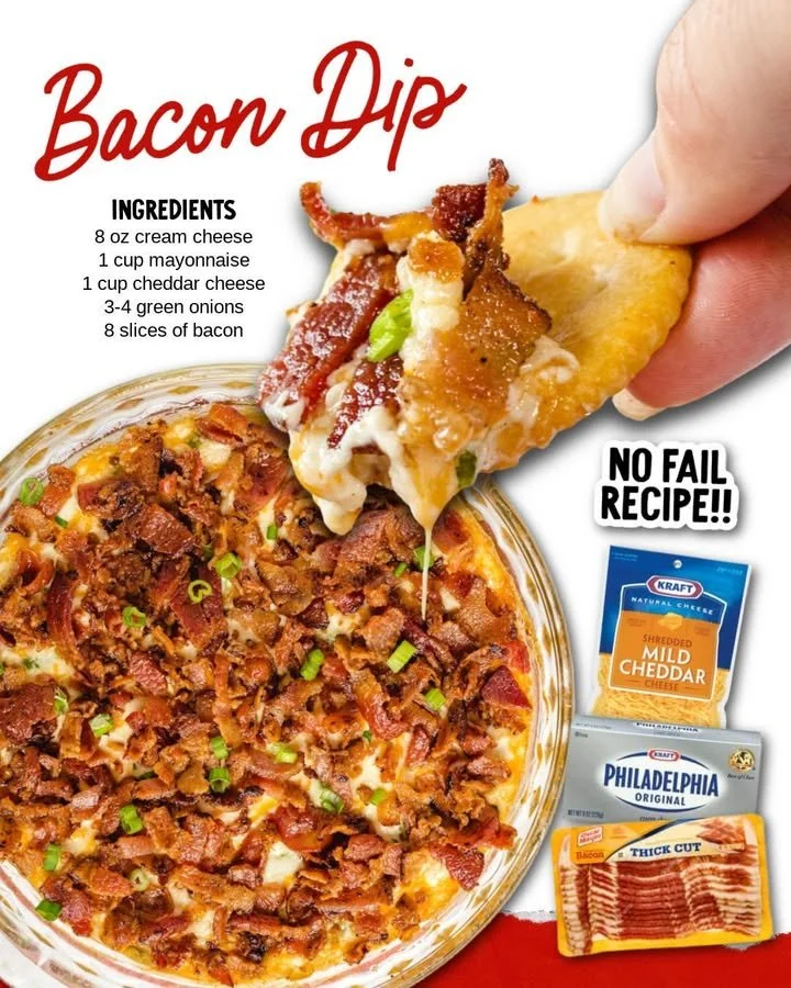 Creamy Bacon Cheddar Dip served in a bowl with crackers on the side.