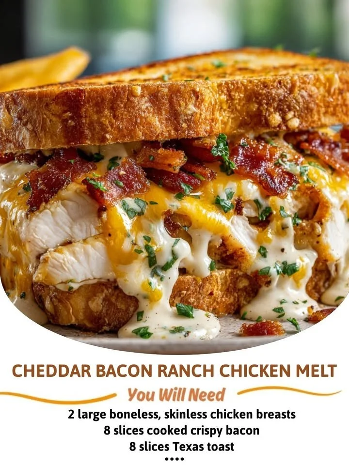 Mouthwatering Cheddar Bacon Ranch Chicken Melt with gooey cheese and crispy bacon