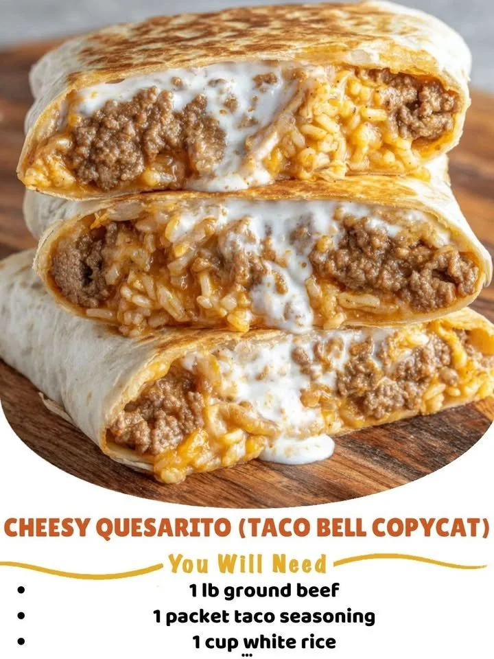 Homemade Cheesy Quesarito inspired by Taco Bell, featuring cheese and flavorful fillings.