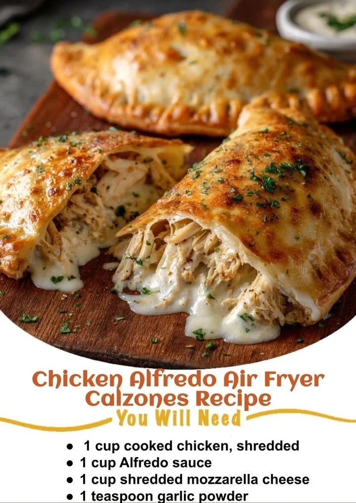 Delicious Chicken Alfredo Air Fryer Calzones ready to serve.