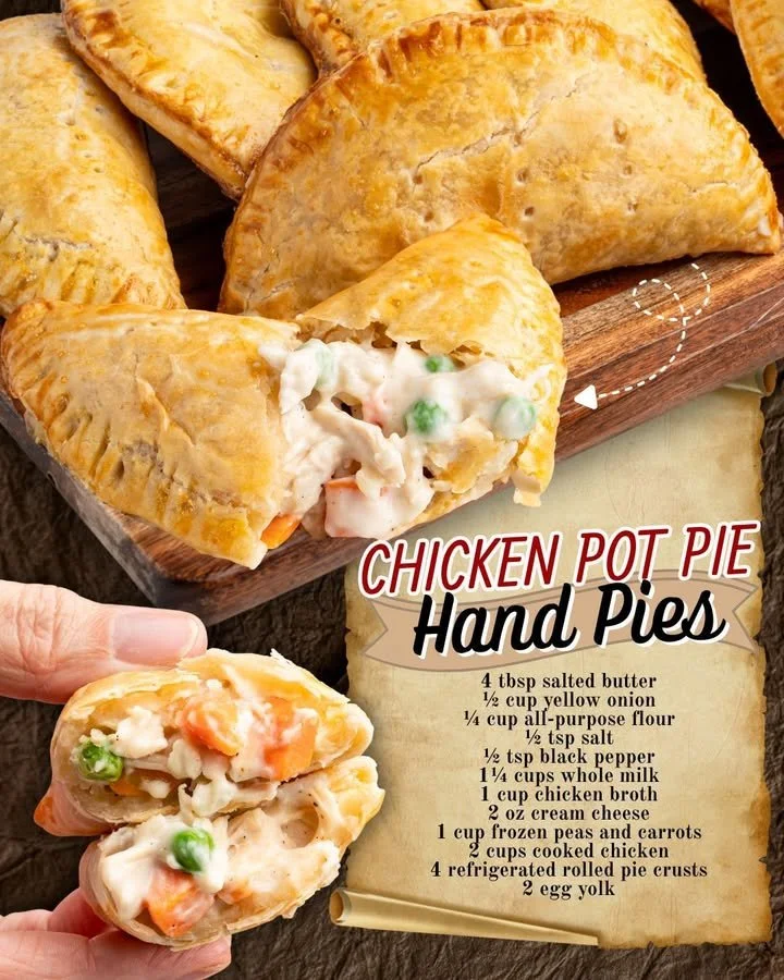 Chicken pot pie hand pies filled with chicken and vegetables
