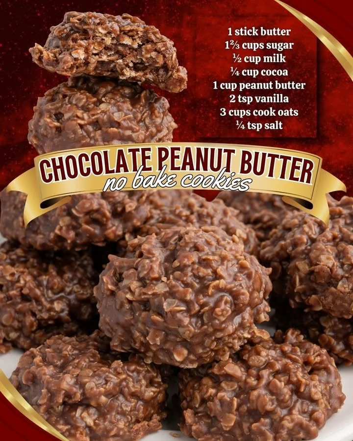 Delicious chocolate peanut butter no-bake cookies on a plate