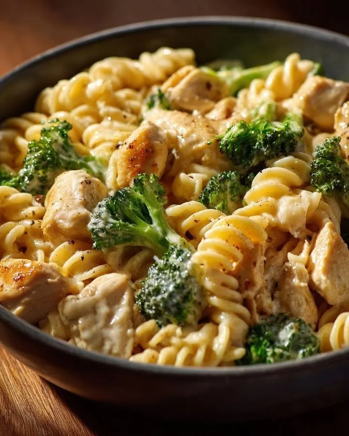 Creamy Rotini with Chicken and Broccoli in Garlic Parmesan Sauce
