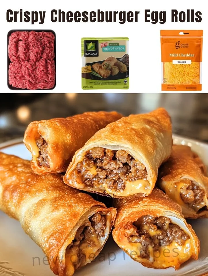 Crispy cheeseburger egg rolls served with dipping sauce on a plate