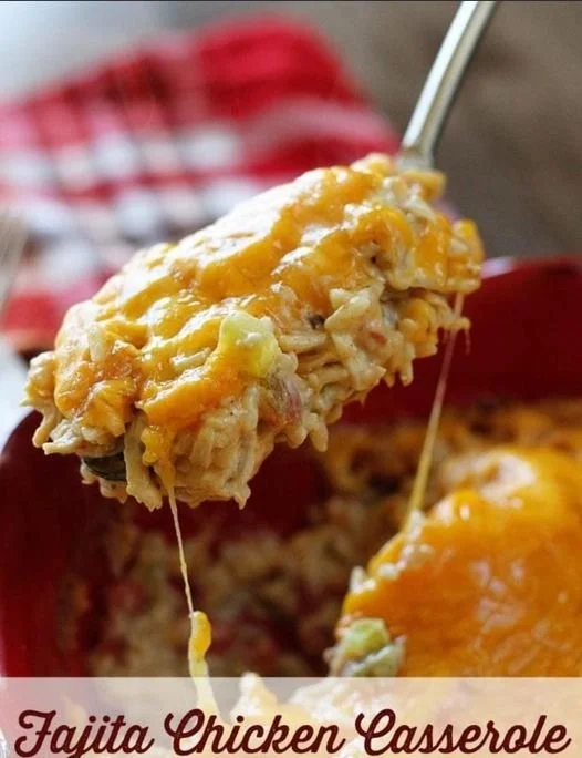 Delicious Fajita Chicken Casserole served in a baking dish with colorful vegetables