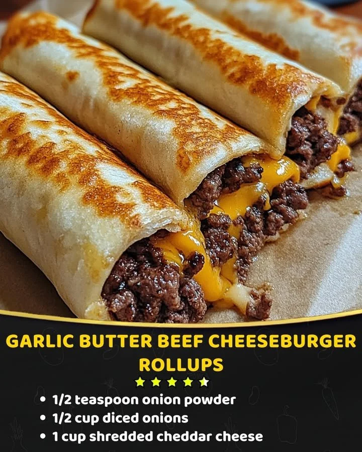 Garlic Butter Beef Cheeseburger Rollups served on a plate