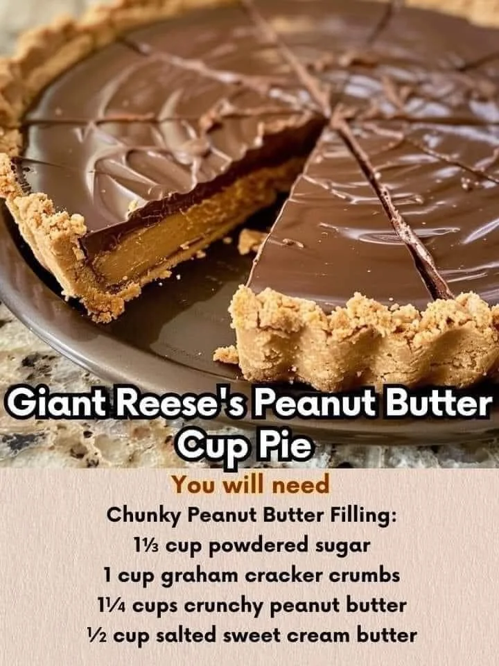 Giant Reese's Peanut Butter Cup Pie with chocolate and peanut butter layers