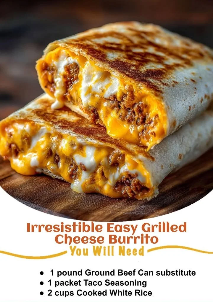 Delicious grilled cheese burrito filled with melted cheese and wrapped in a tortilla