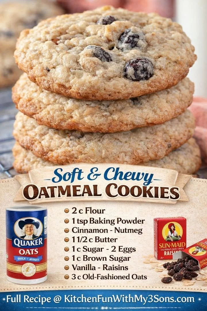 Freshly baked oatmeal raisin cookies on a cooling rack