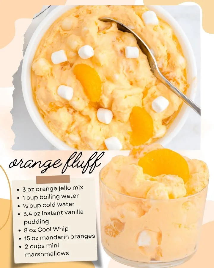 Delicious Orange Fluff dessert topped with whipped cream and orange zest
