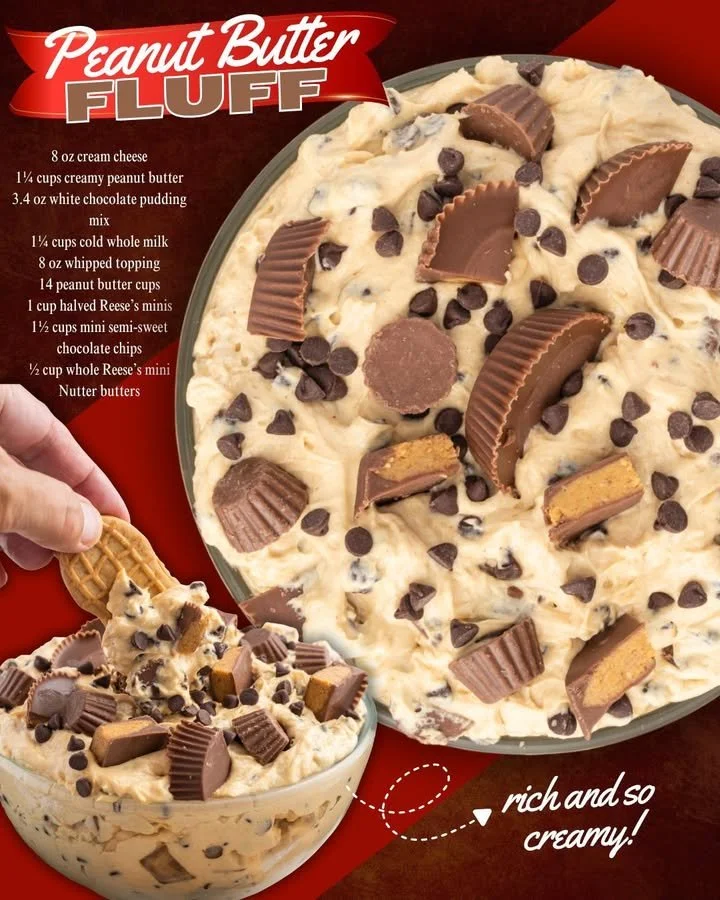 REESE'S Peanut Butter Fluff dessert dip served in a bowl with dipping snacks