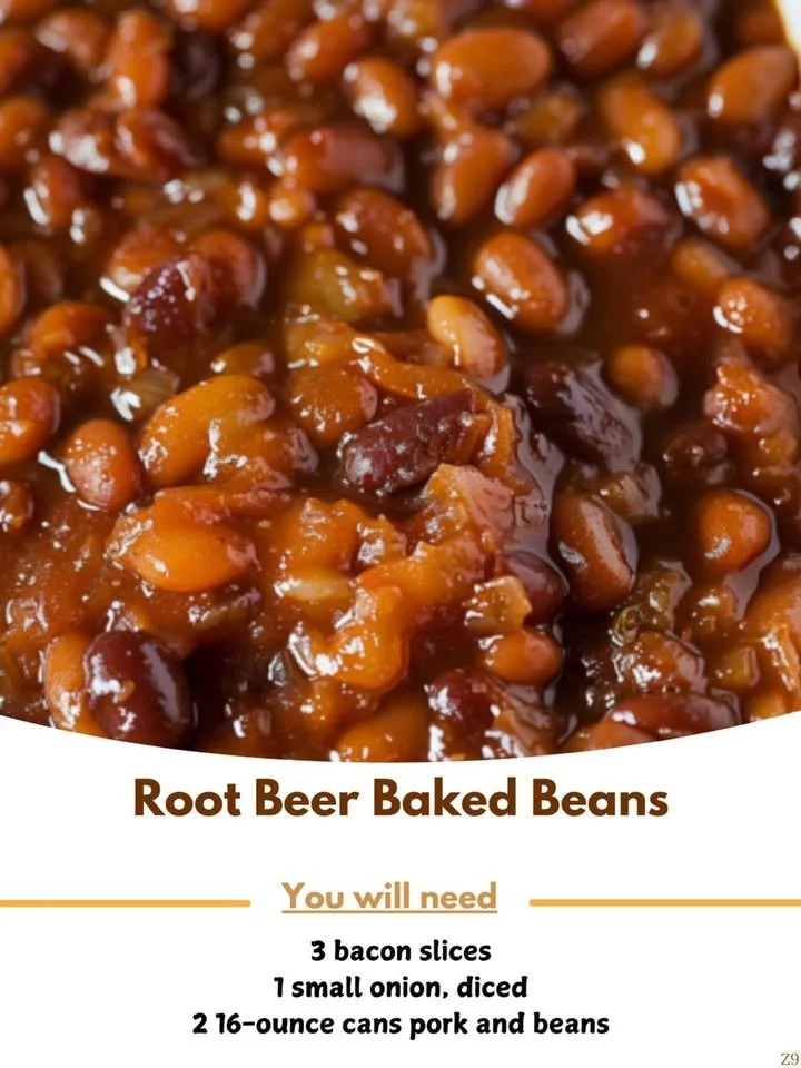Delicious bowl of root beer baked beans with caramelized onions and spices