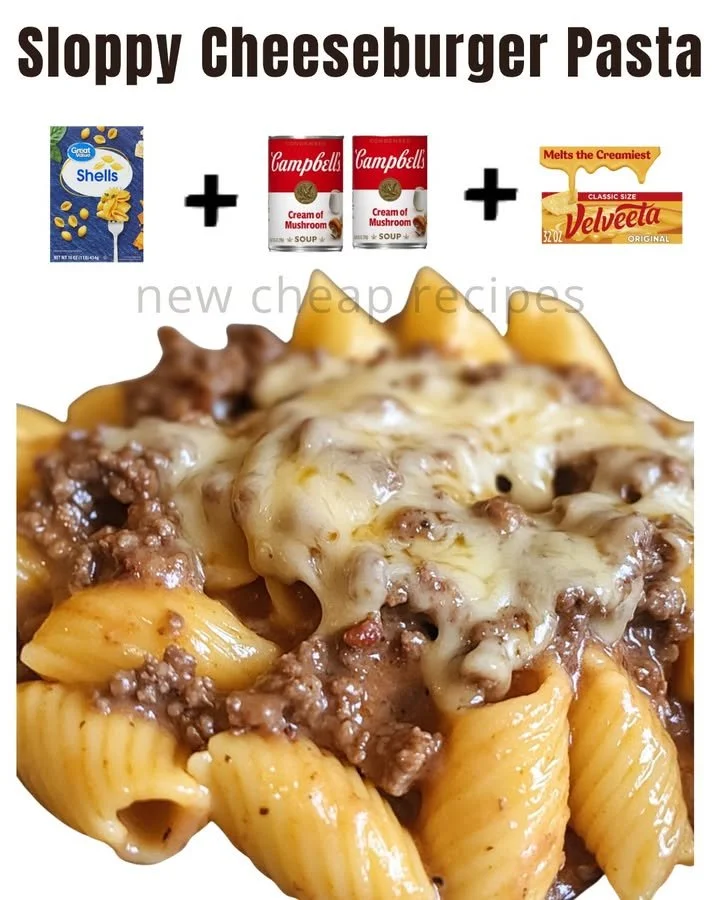 Creamy Sloppy Cheeseburger Pasta in a bowl with cheese and beef toppings