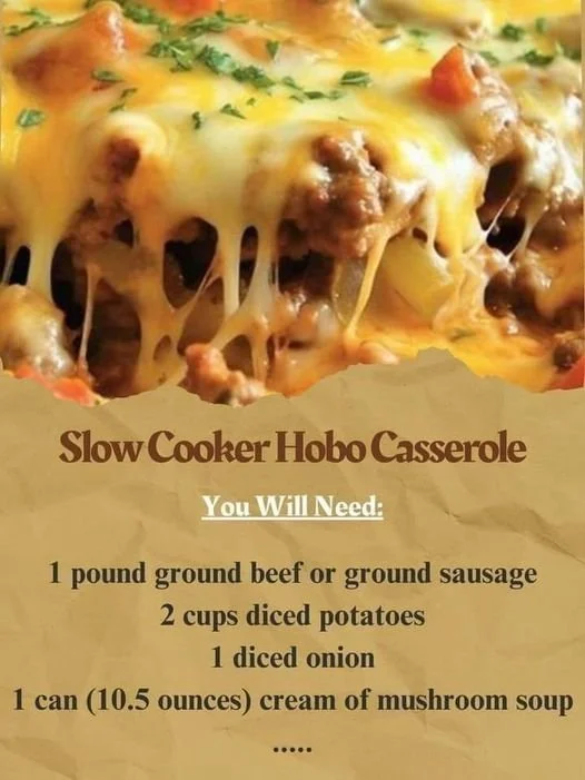 Delicious slow cooker hobo casserole filled with beef, beans, and vegetables