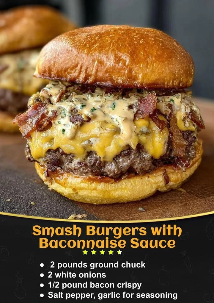 Delicious smash burgers with baconnaise sauce served on a plate