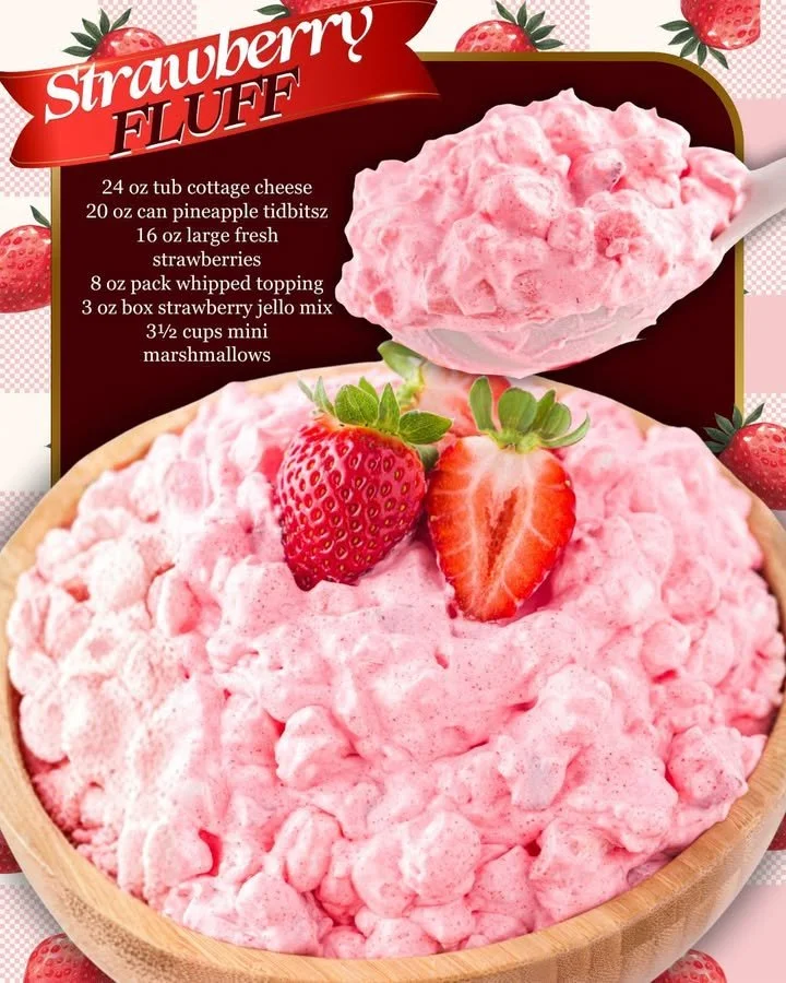 Delicious Strawberry Fluff Salad served in a bowl with fresh strawberries