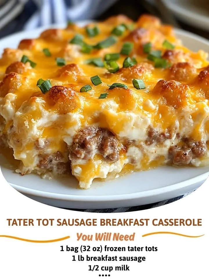 Tater Tot Sausage Breakfast Casserole served on a plate